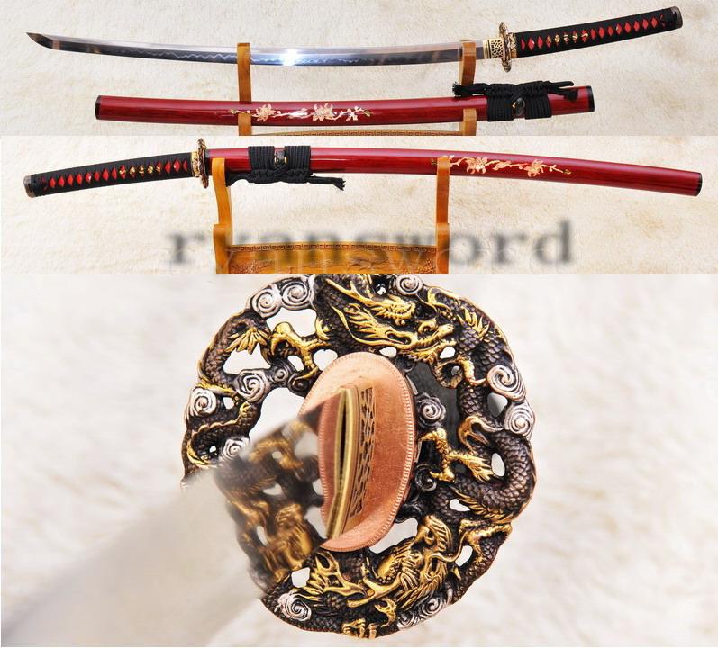 Clay Tempered Full Tang Carved Saya Japanese Samurai Sword Katana