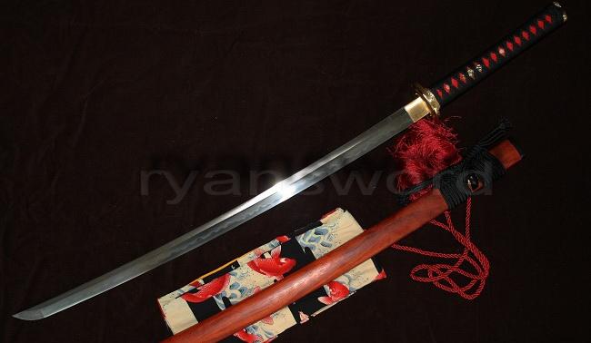 1095 CARBON STEEL CLAY TEMPERED STRONG BLADE CHINESE SWORD  ROSE WOOD SAYA 