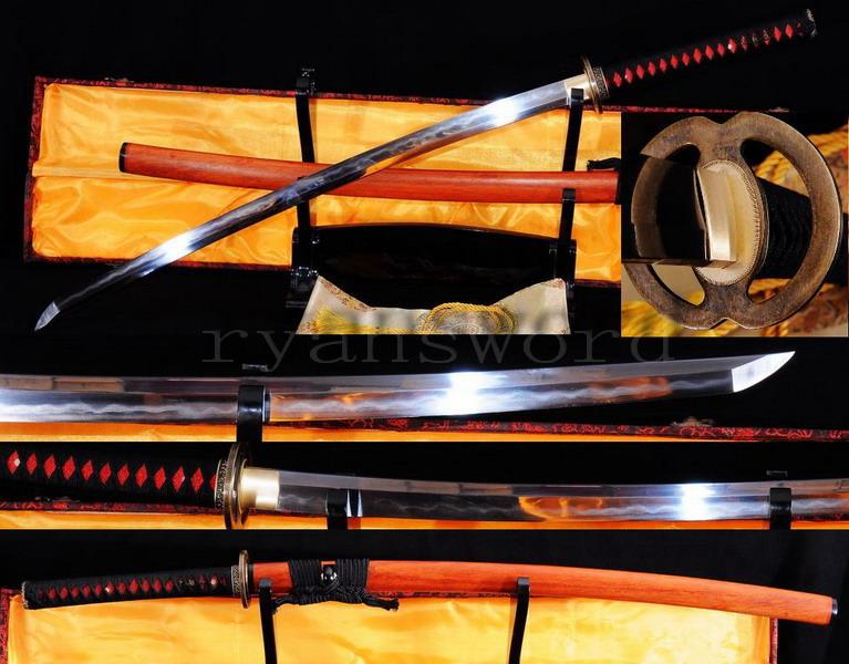 Handmade Carbon Steel Folded Steel Clay Tempered Japanese Honsanmai Samurai Sword Katana