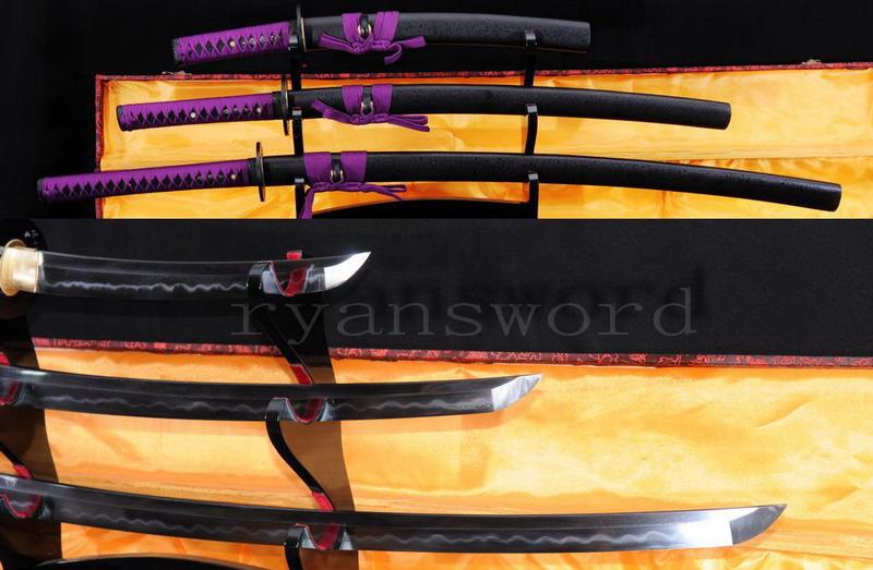 High Quality Honsanmai Clay Tempered Japanese Samurai Sword Katana+Wakizashi+Tanto)