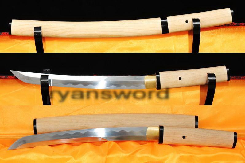 High Quality 1095 Carbon Steel Horn+White Wood Saya Japanese Samurai Tanto Sword