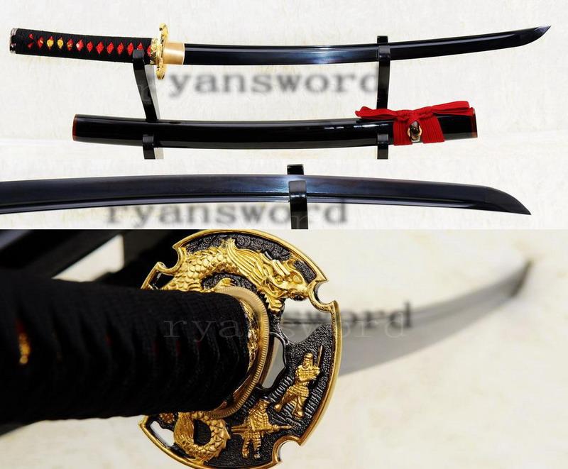 Hand Forged Damscus Black Folded Steel Japanese Samurai Wakizashi Sword
